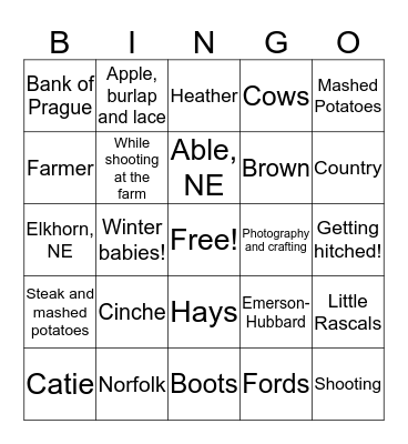 Bridal Shower Bingo! Bingo Card