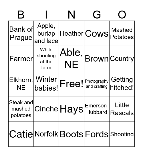 Bridal Shower Bingo! Bingo Card