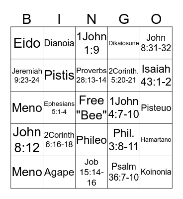 Bible Bee Bingo! Bingo Card