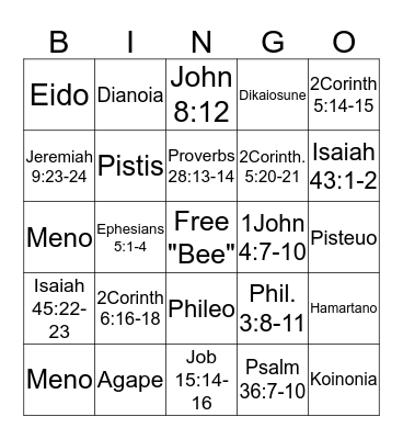 Bible Bee Bingo! Bingo Card
