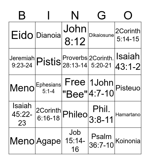 Bible Bee Bingo! Bingo Card