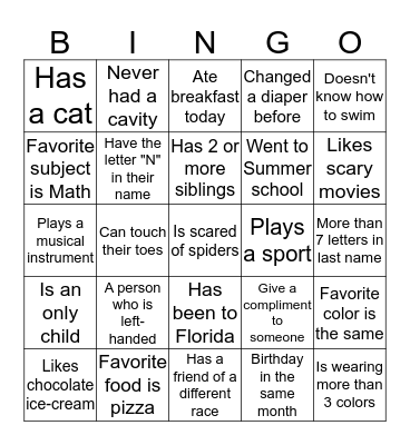 DIVERSITY BINGO Card
