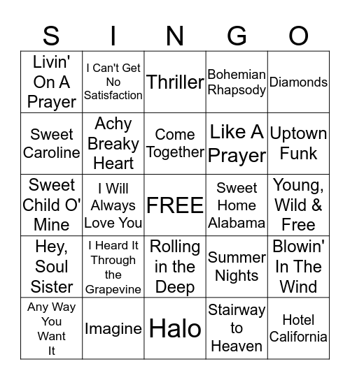 Music Bingo Card