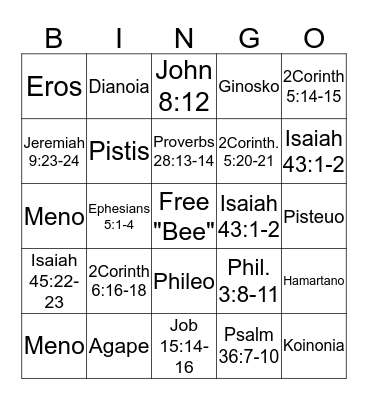 Bible Bee Bingo! Bingo Card