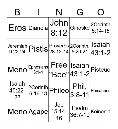 Bible Bee Bingo! Bingo Card