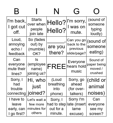 Conference Call Bingo 2 Bingo Card