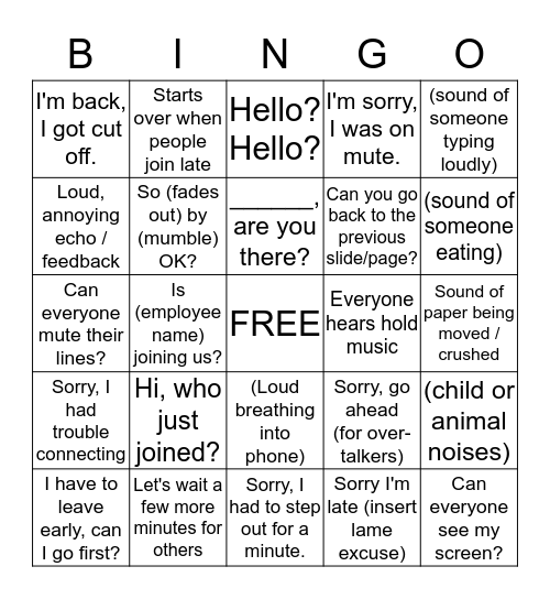 Conference Call Bingo 2 Bingo Card