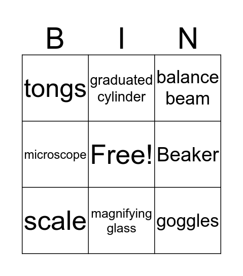 Science Tools Bingo Card