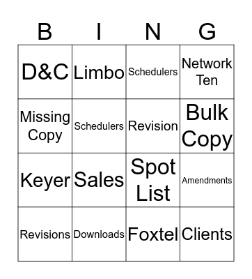 CI Bingo Card