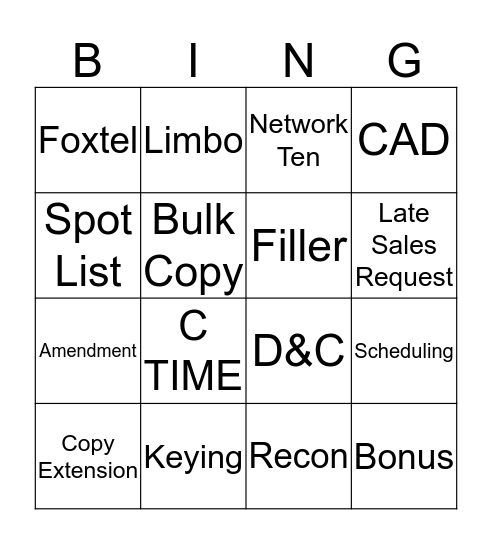 CI Bingo Card