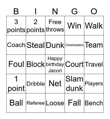 Basketball  Bingo Card