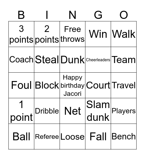 Basketball  Bingo Card