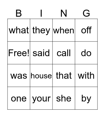 SIGHT WORDS #3 Bingo Card