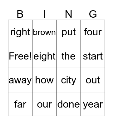 SIGHT WORDS #4 Bingo Card