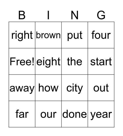 SIGHT WORDS #4 Bingo Card