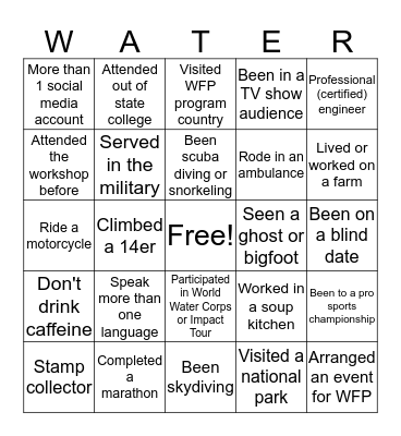 Water For People Icebreaker Trivia Bingo Card
