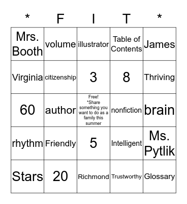 Salem Saturday Family FIT BINGO Card