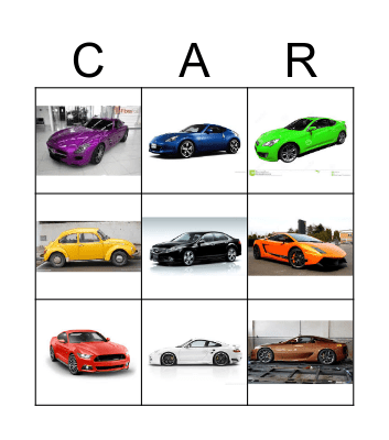 Color Cars Bingo Card
