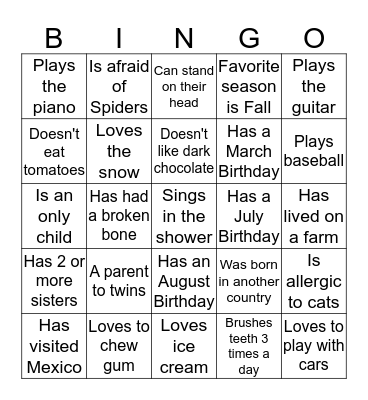 Family Bingo Card