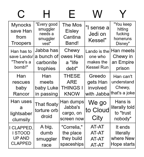 The RLM™ Star Wars™ Han Solo™ Terrible Movie Ideas™ Bingo Board! Bingo Card