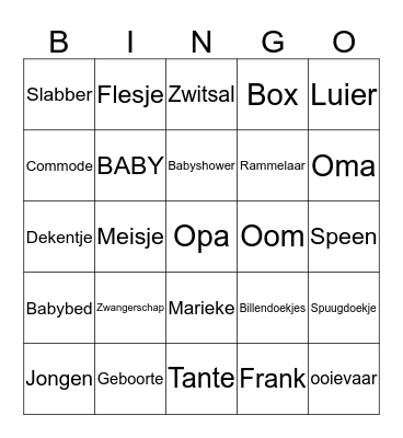 Marieke`s Baby Shower Bingo Card