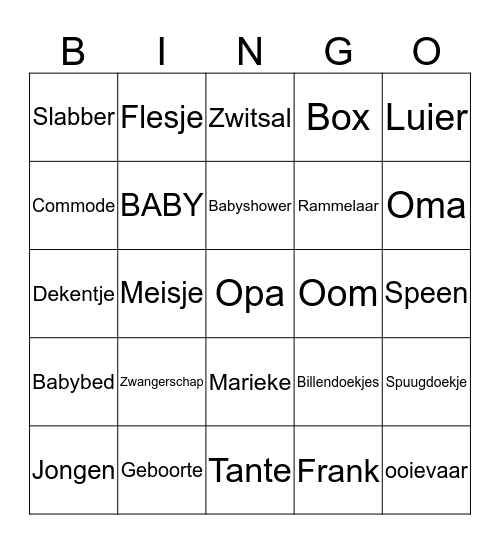 Marieke`s Baby Shower Bingo Card