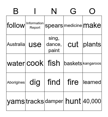 Aborigines Bingo Card