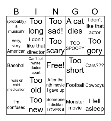 Boat is Bad at Movies Bingo Card
