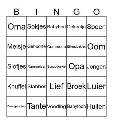 Marieke`s Baby Shower Bingo Card