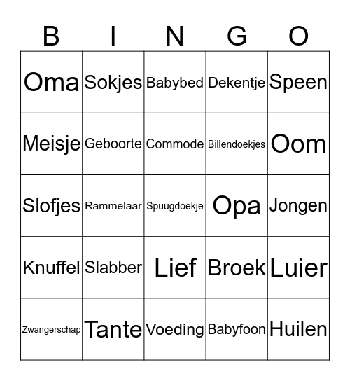 Marieke`s Baby Shower Bingo Card