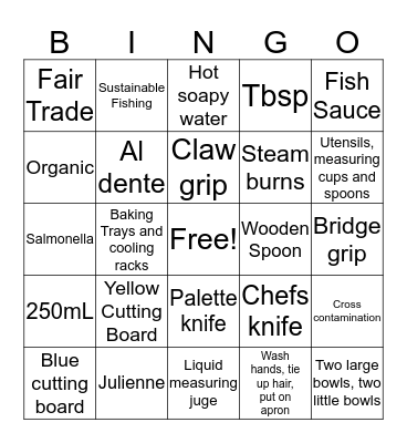 Food Review Bingo Card