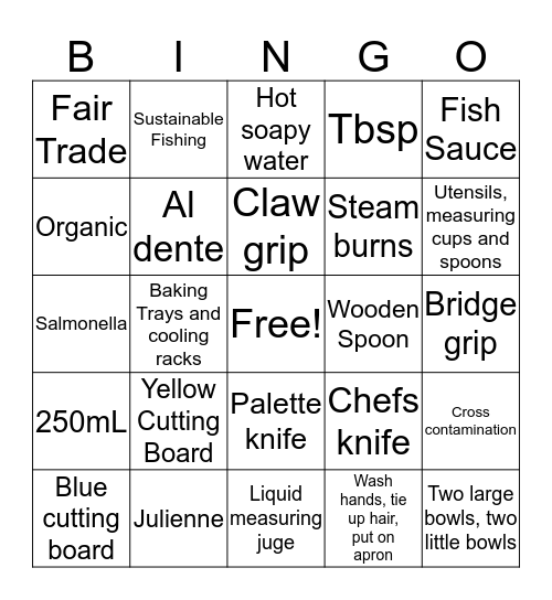 Food Review Bingo Card