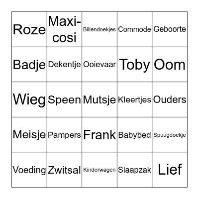 Marieke's Baby Shower Bingo Card