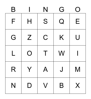 Capital-Uppercase Letter (Alphabet) Bingo Card