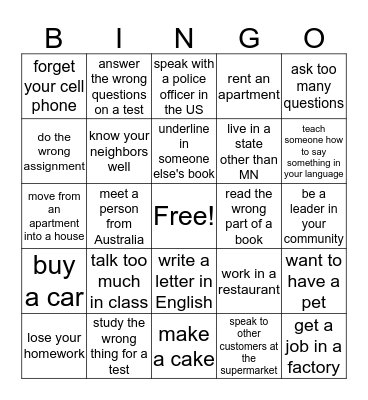 Have you ever ... ? Bingo Card