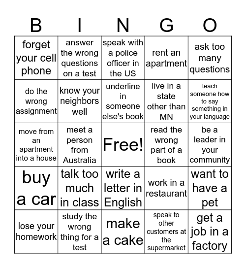 Have you ever ... ? Bingo Card