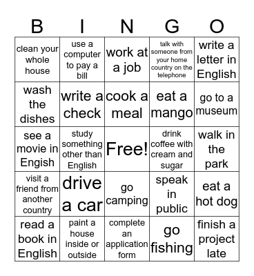 During the last year, did you ...? Bingo Card