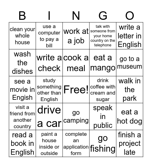 During the last year, did you ...? Bingo Card