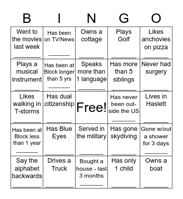 Product Team Autograph Bingo Card