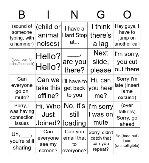 Conference Call Bingo Card