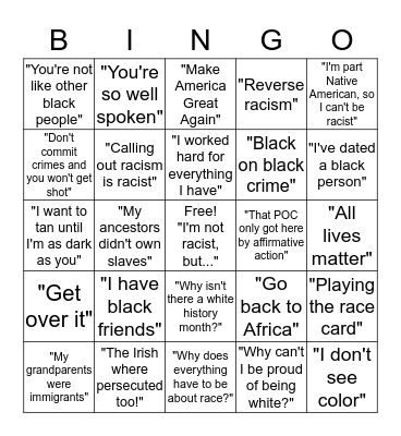 I'm not racist, but... Bingo Card