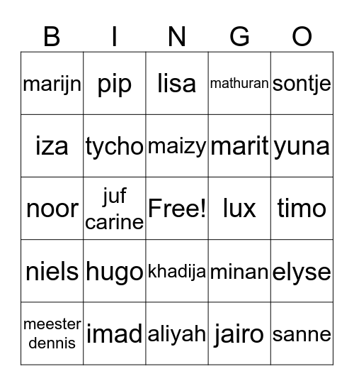 Groep 6a bingo Card