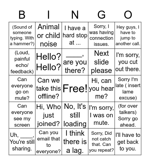 Conference Call Bingo Card
