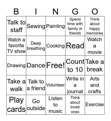 Coping Skills Bingo Card