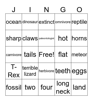 dinosaur Jingo Bingo Card