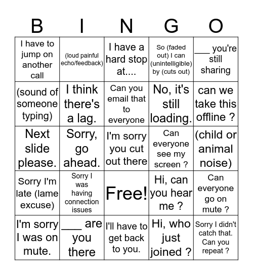 arm meeting Bingo Card