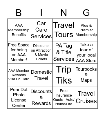 WELCOME AAA MEMBERS! Bingo Card