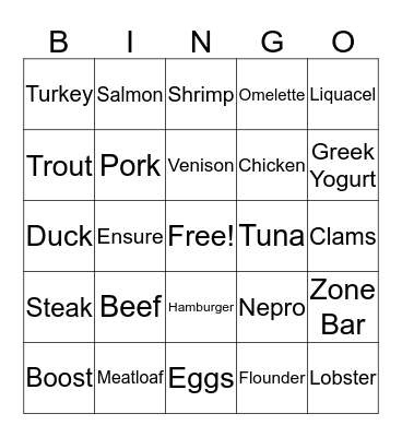 Protein Foods Bingo Card