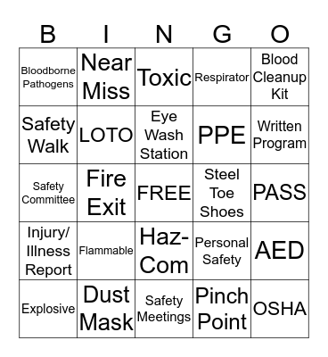 Safety Bingo Card