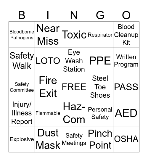 Safety Bingo Card